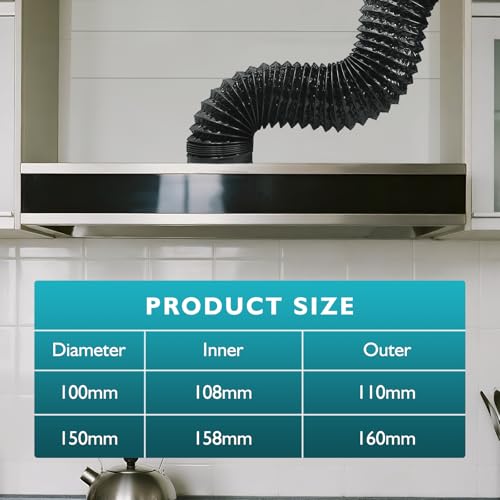 Thumbnail 4 de FanGoFast Abluftschlauch Ø150mm, 6m – flexibler PVC-Alurohr-Schlauch mit Edelstahlklemmen