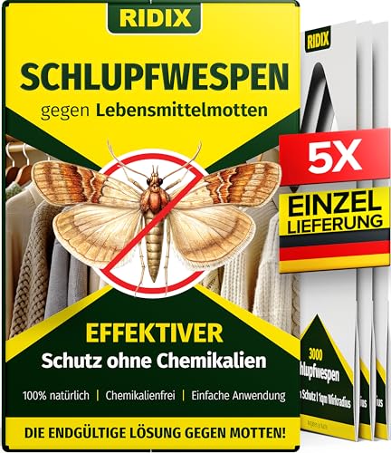 Ridix Schlupfwespen gegen Lebensmittelmotten – Biologische Lösung ohne Chemie (1 Lieferung mit 5 Karten)