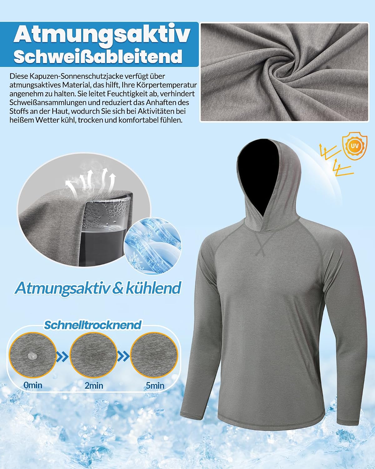 Detalle de MEETYOO T-Shirt UV UPF50+ pour Homme – Respirant, séchage rapide et protection solaire