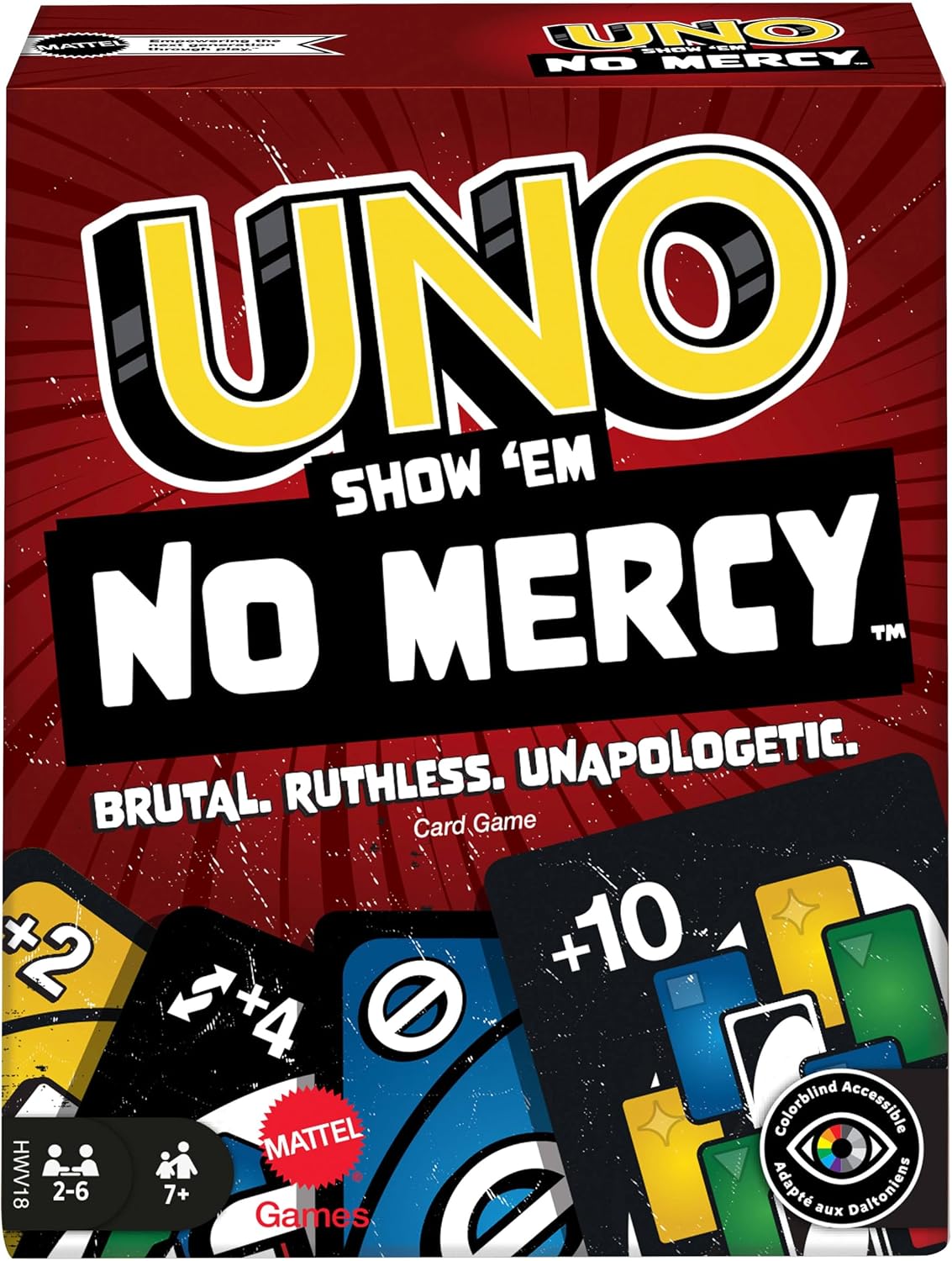 Detalle de UNO Show ’Em No Mercy Kartenspiel von Mattel Games – brutale Variante für 2–6 Spieler ab 7 Jahren