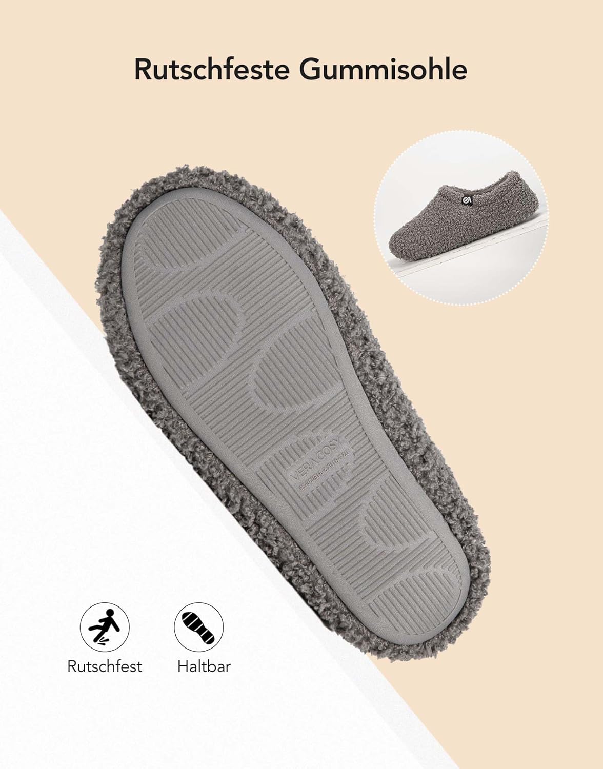 Thumbnail 5 de VeraCosy Damen Memory Foam Filz Hausschuhe mit geschlossenem Fersenbereich und Polarfleece-Futter