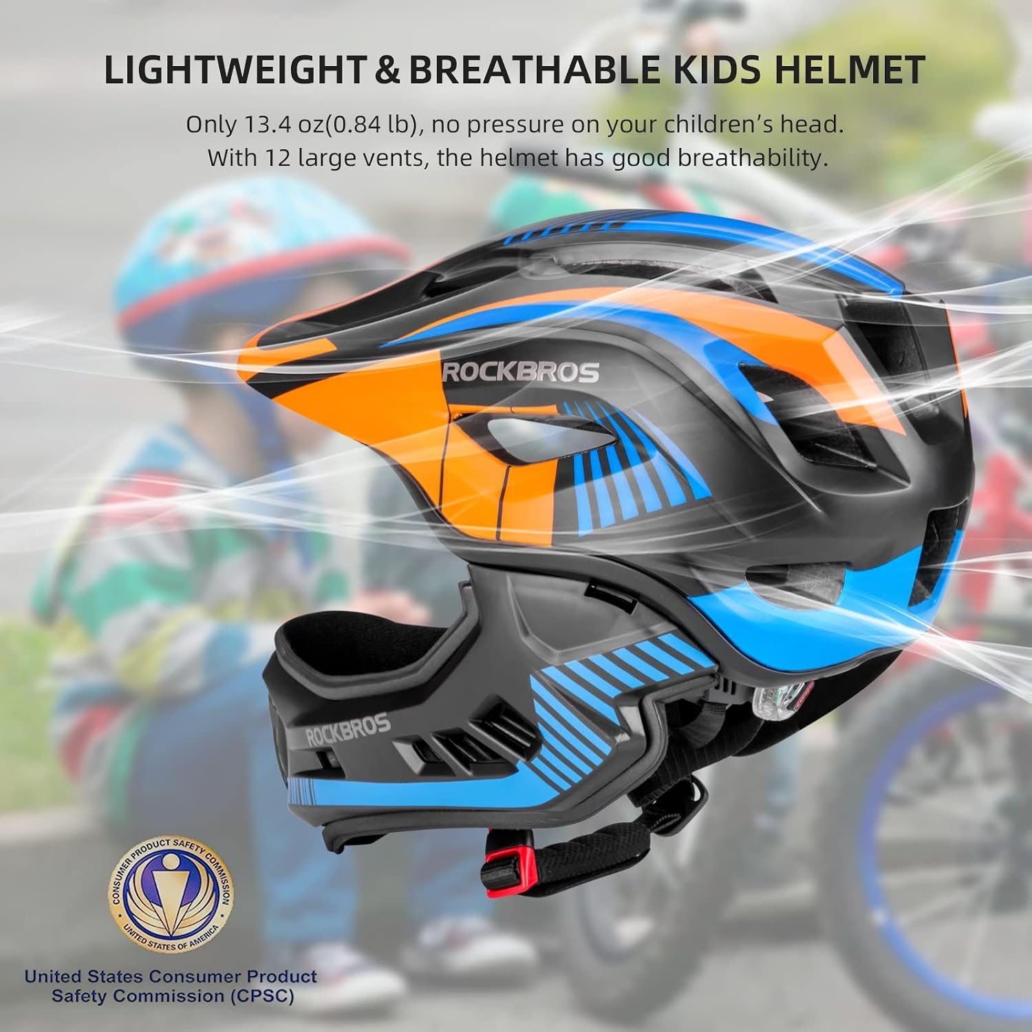Detalle de ROCKBROS Kids Full Face Helmet: Lightweight 2-in-1 Protection for Active Young Riders