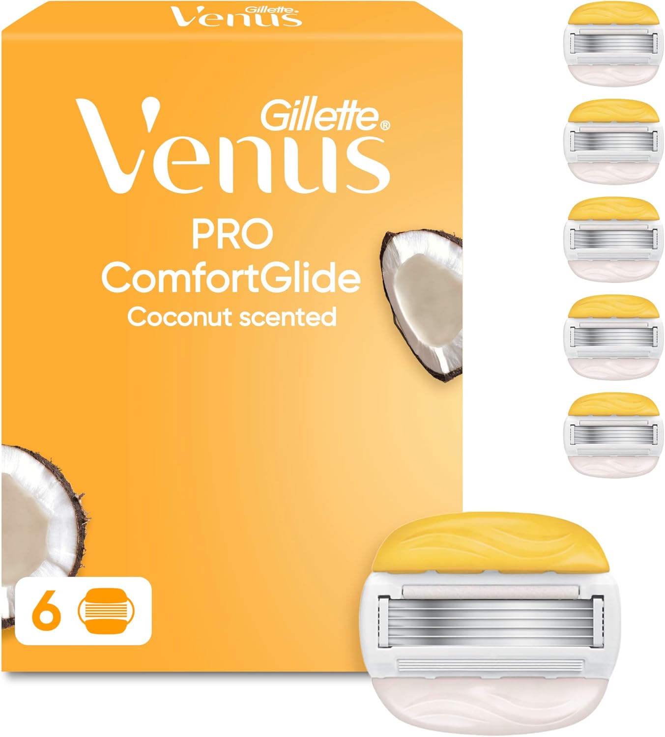 Detalle de Gillette Venus Pro ComfortGlide women’s razor blade refills (Coconut & Olay), pack of 6 replacement cartridges