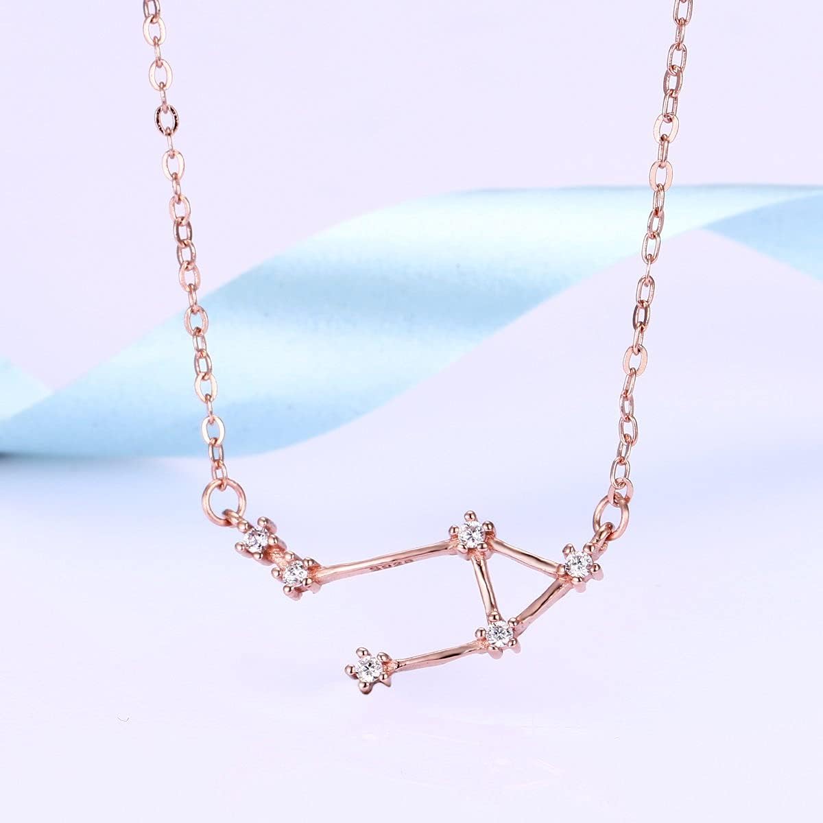 Detalle de Clearine Costellazione Collana Argento 925 con Zirconia rosa-oro, ciondolo zodiacale