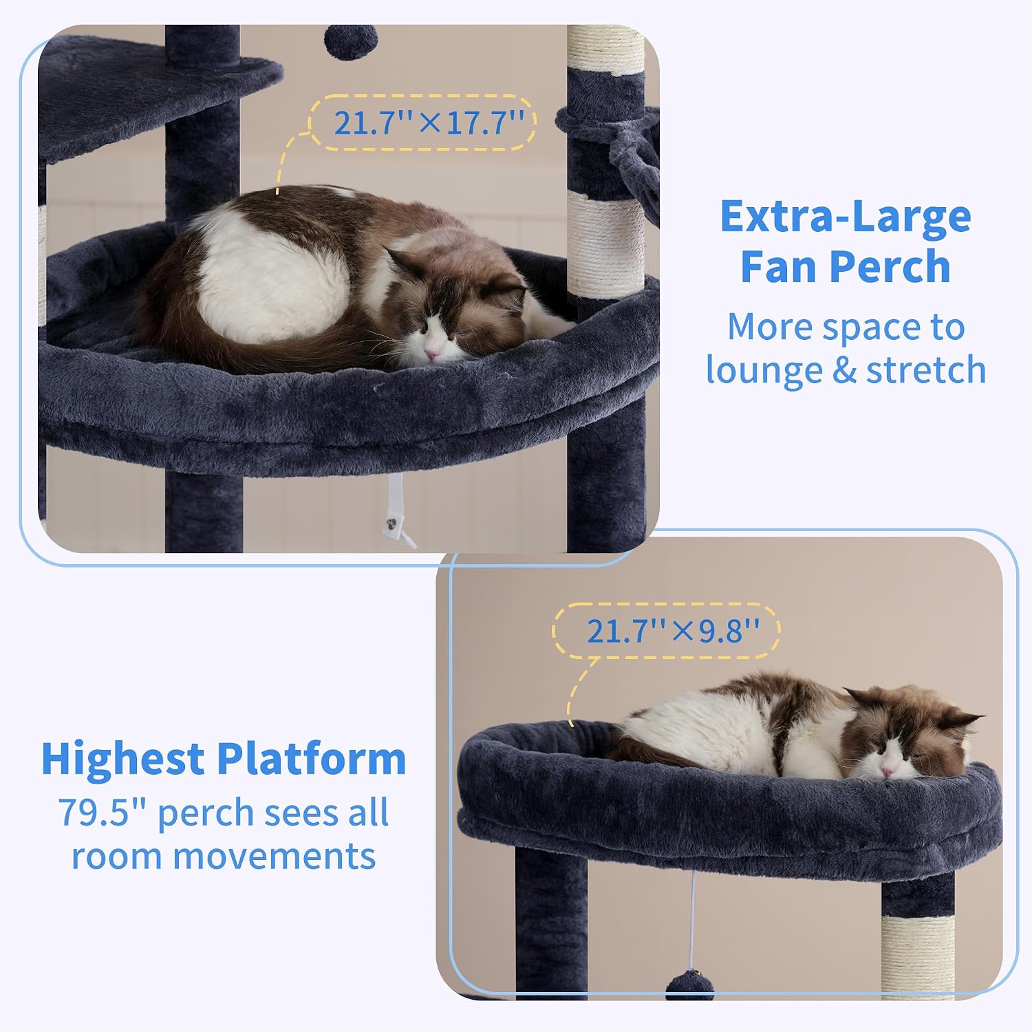 Detalle de Heybly Tall Cat Tree for Large Cats (202 cm) – Smoky Grey HCT038G