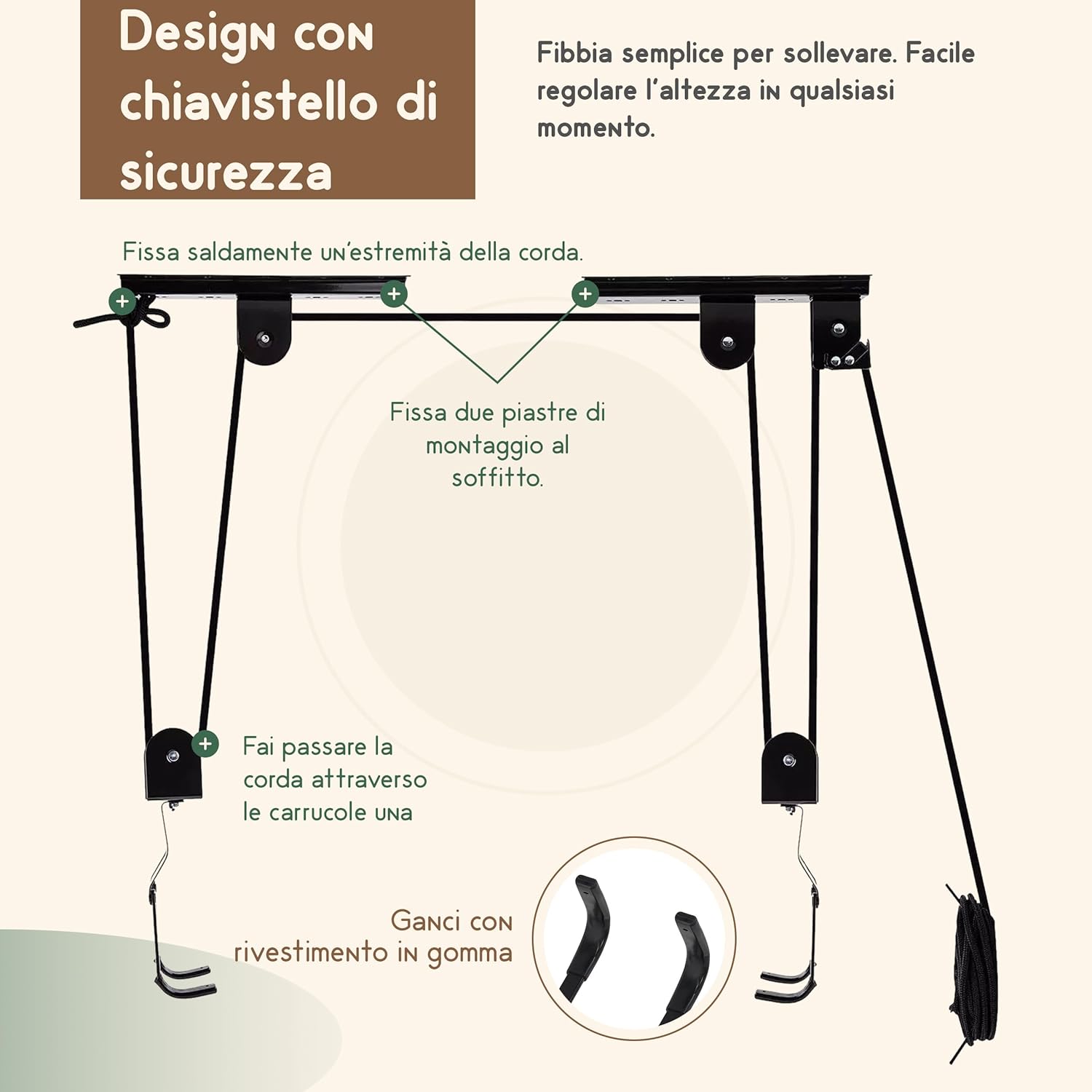 Thumbnail 4 de Recalma supporto da soffitto per biciclette ed e-bike con portata fino a 60 kg