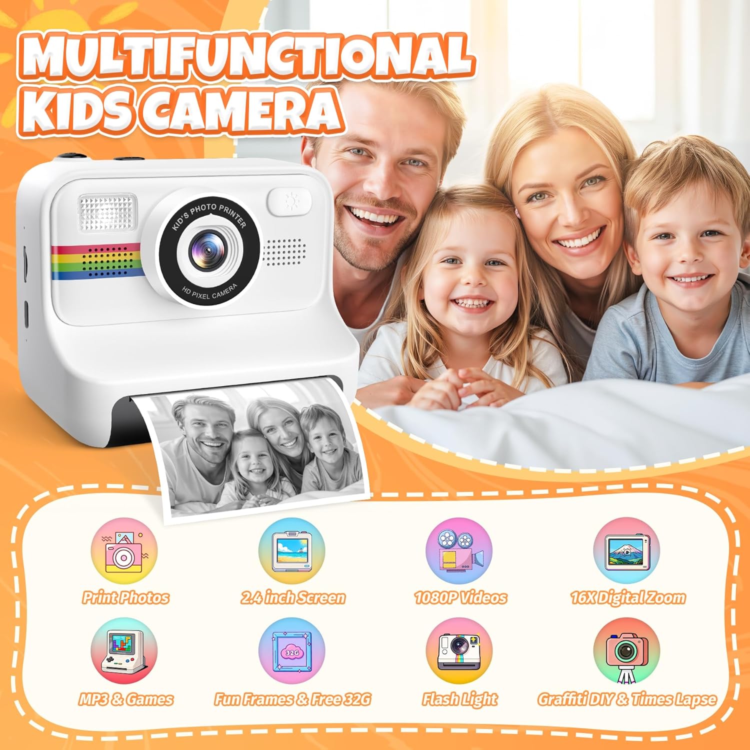 Thumbnail 2 de Gontence Macchina Fotografica Bambini 2.4'' HD con 32 GB e stampa inclusa – Bianco