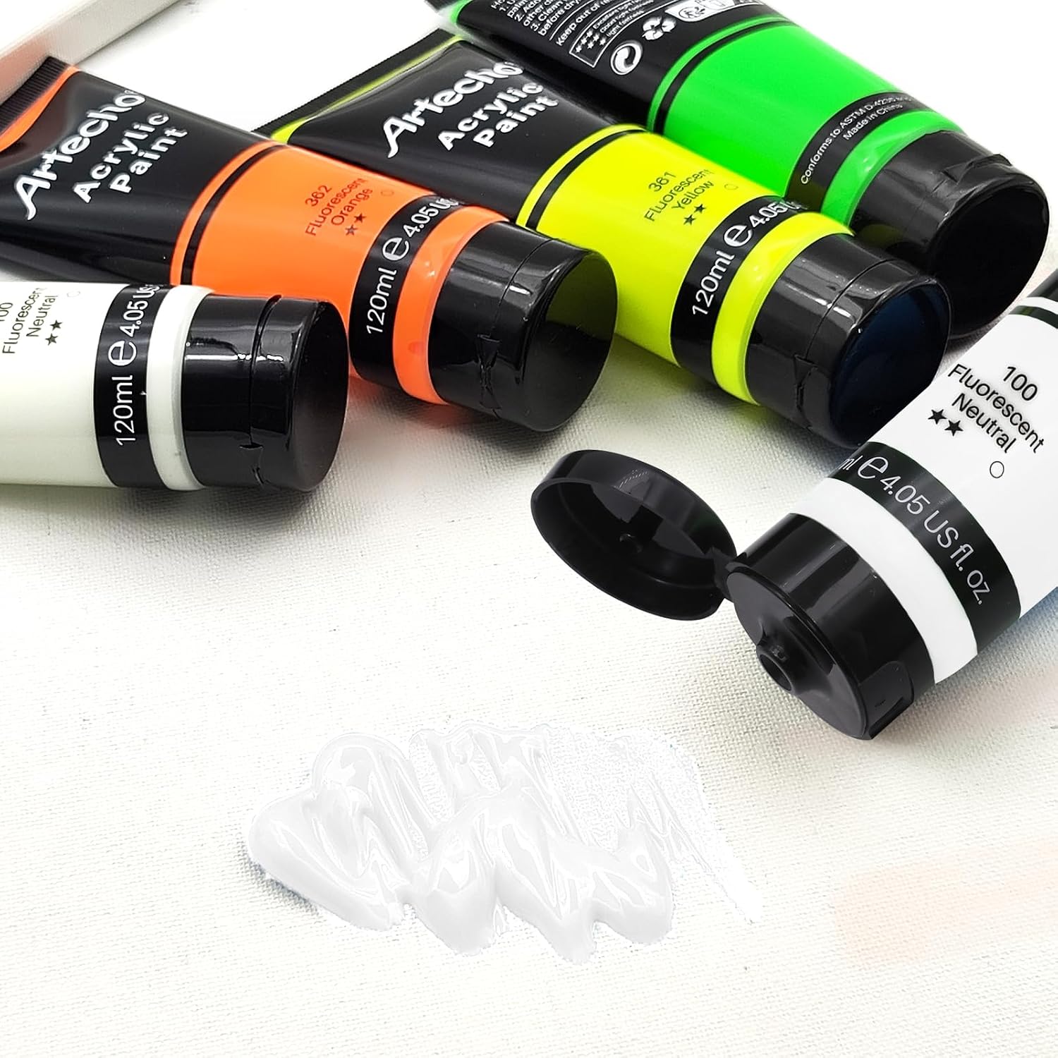 Detalle de Artecho Acrylfarbe Leuchtfarbe Neutral (120 ml) – wasserfest, lichtecht und schnell trocknend