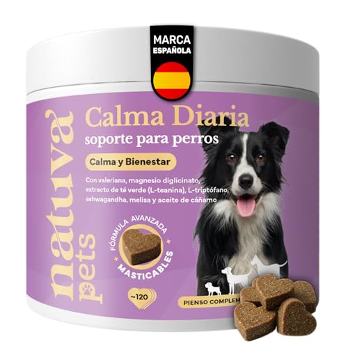 Detalle de natuva pets Calmante para Perros - 120 Masticables con L-Triptófano, Ashwagandha, Magnesio, Melisa y Valeriana