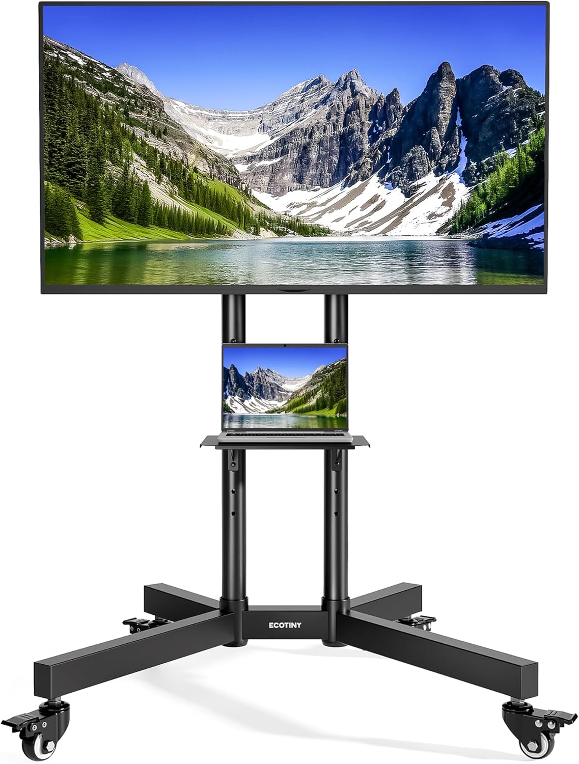 Detalle de ECOTINY Rolling TV Stand for 32–85" with 70 kg load capacity, tilt and locking wheels (Black)