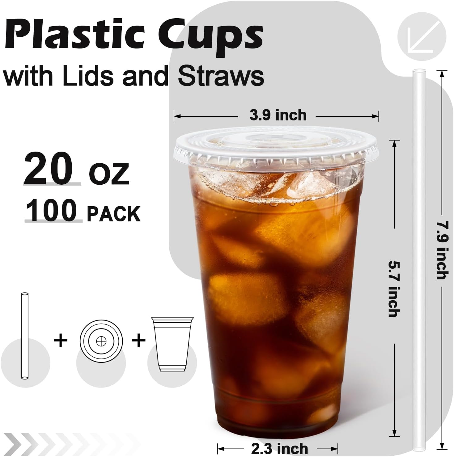 Detalle de Huifany 100 Pack 20 oz Plastic Cups with Lids and Straws