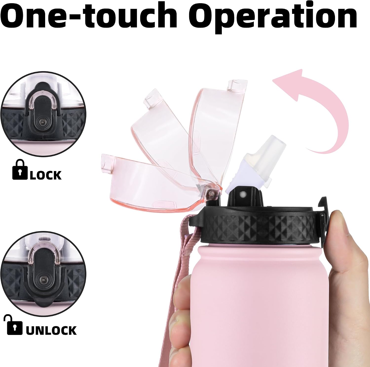 Detalle de Oldley Stainless Steel Water Bottle with Straw (1L) – Vacuum Insulated, Leakproof Sports Flask
