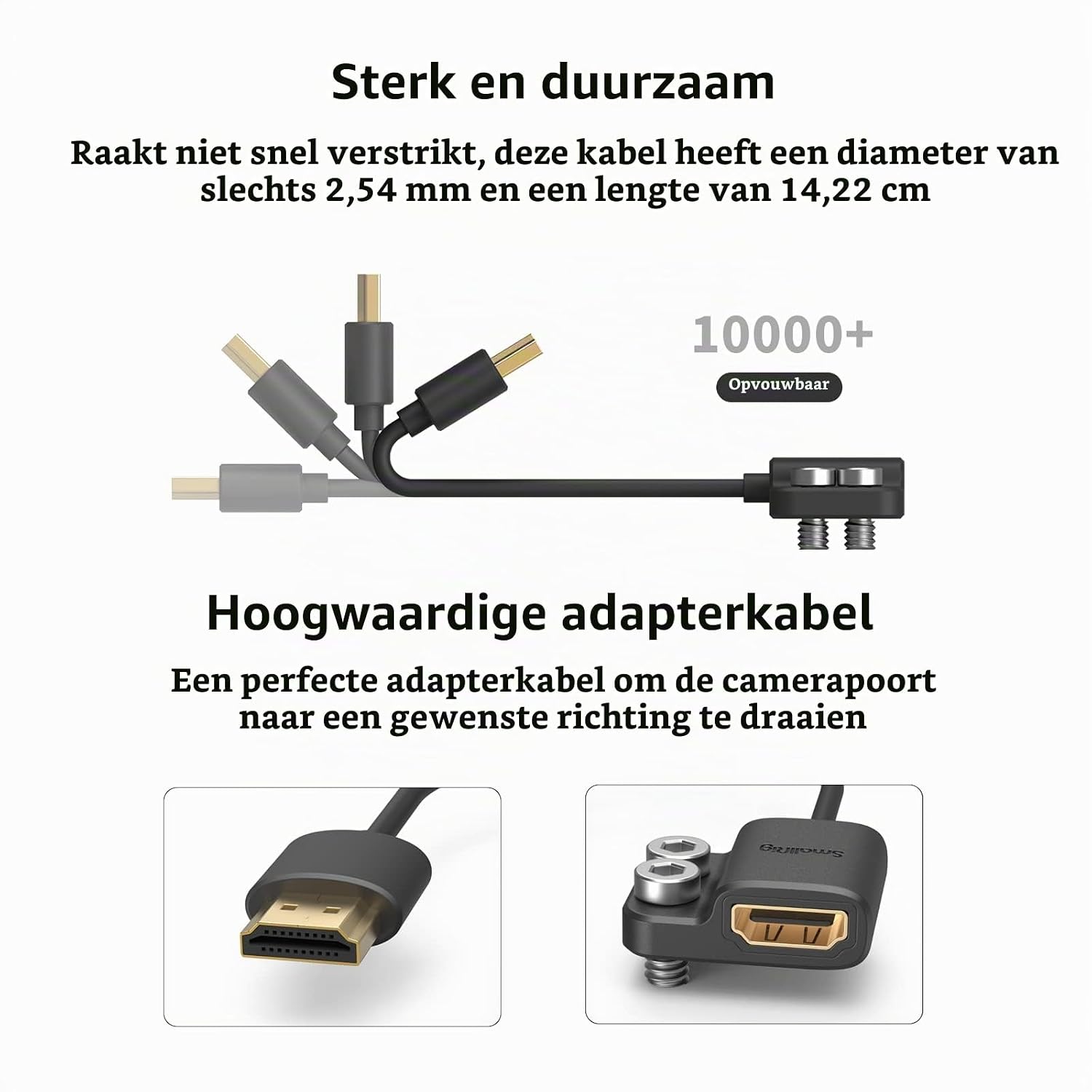 Detalle 2 de SMALLRIG 3019 HDMI-adapterkabel, 14 cm, A-naar-A, 4K bij 60 Hz