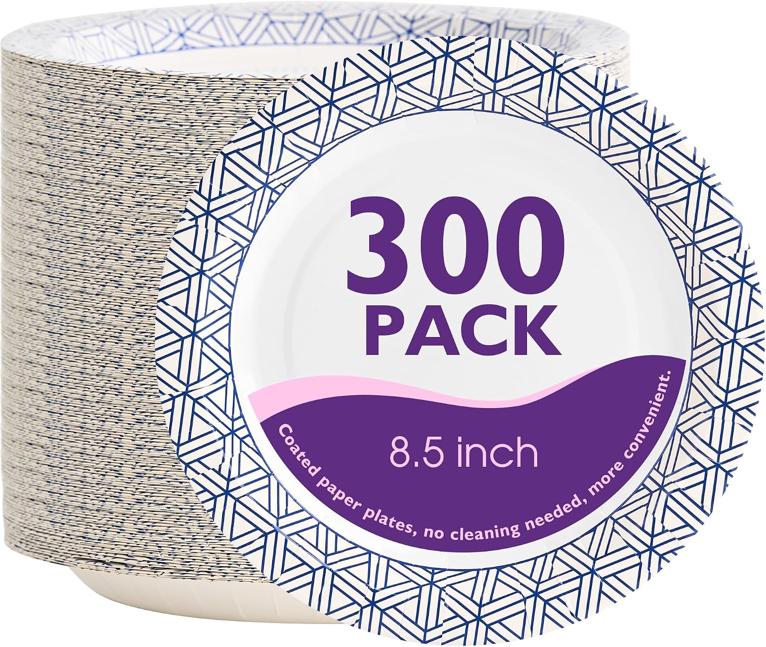 Detalle de PACKINNO 8.5-Inch Disposable Paper Plates, 300-Count: Soak-Proof, Heavy Duty for Parties and Everyday Meals