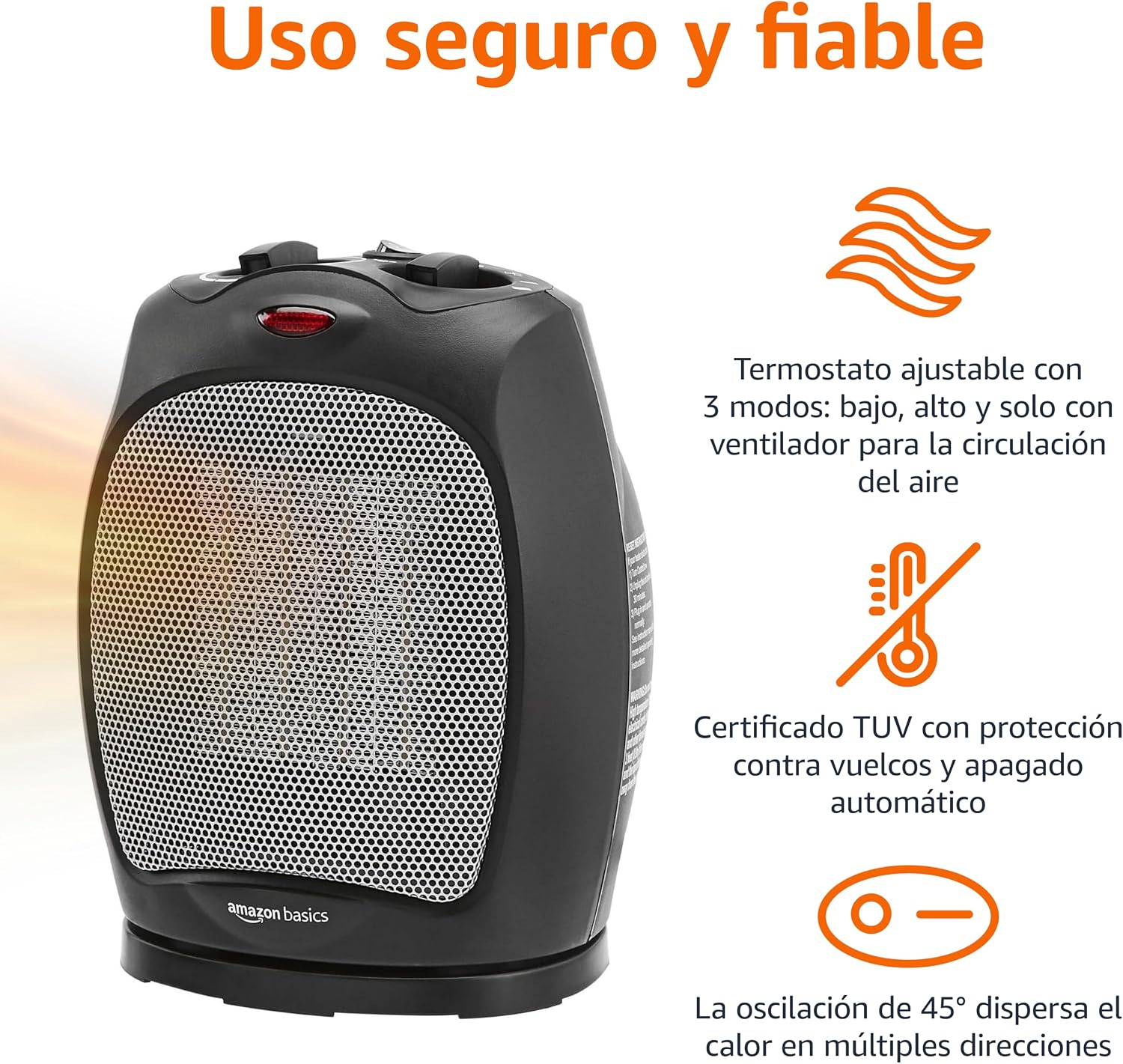Detalle 2 de Amazon Basics Calefactor cerámico oscilante, 1800 W, negro y con termostato