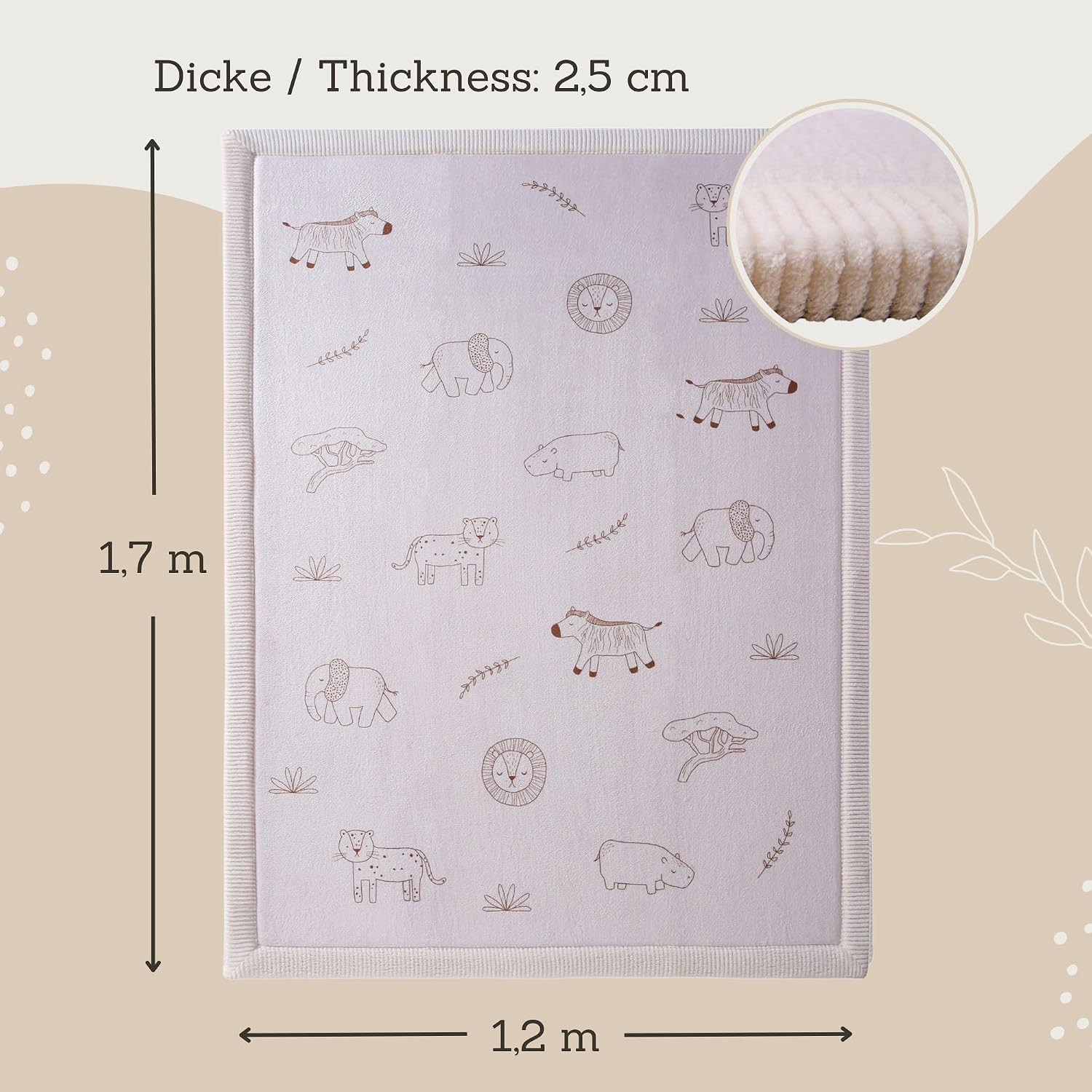 Thumbnail 1 de Hakuna Matte Wolkenweiche Spielmatte Baby „Safari Zen“ 170x120x2,5 cm – Krabbelmatte mit Memory-Schaum & rutschfester Unterseite