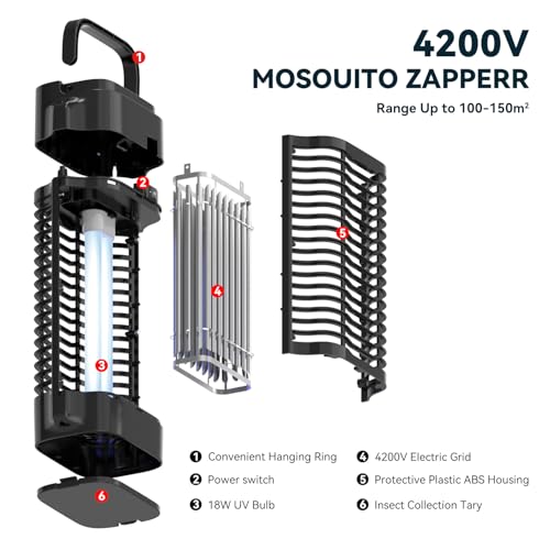 Detalle de Lampe Anti Moustique AccEncyc 4200V – Tueur d'insectes électrique Haute Puissance, IPX4