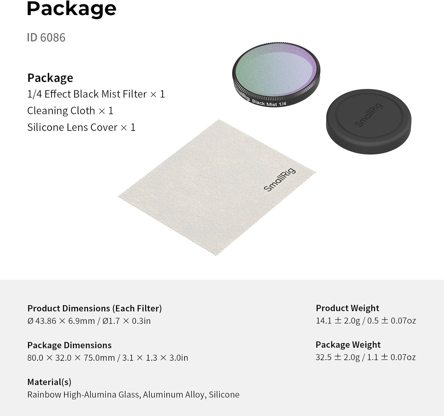 Detalle de SMALLRIG 1/4 Black Mist Filter für DJI Osmo Action 6 – Snap-On Black Diffusion mit Silikonabdeckung & Reinigungstuch