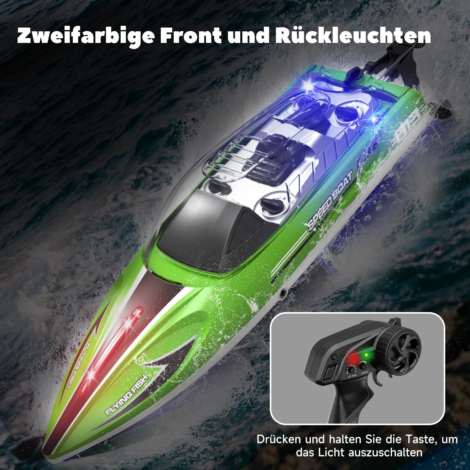 Thumbnail 4 de 30 KM/H Ferngesteuertes Boot – RC-Speedboot ab 6 Jahren (1:16) mit Dual-Akkus, wasserdicht, LED-Beleuchtung und Auto-Piloten