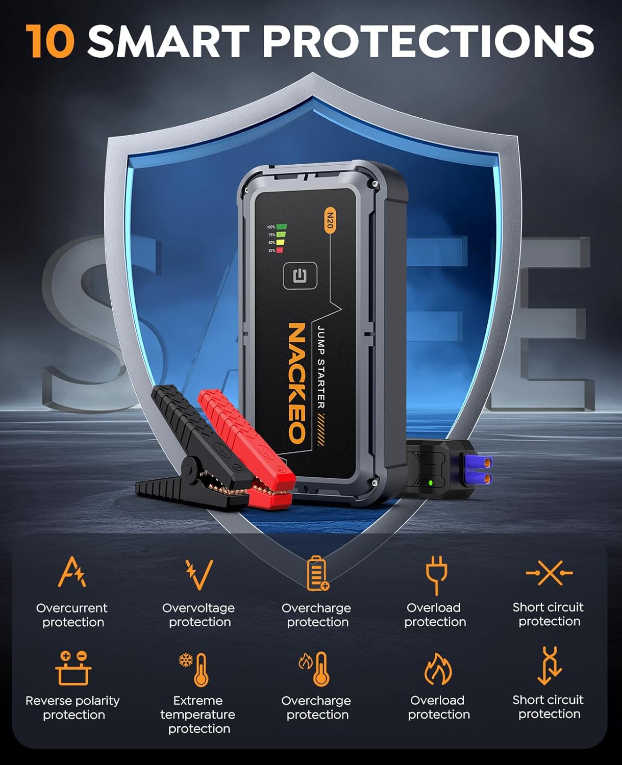 Thumbnail 6 de NACKEO 7000A 12V Jump Starter Power Pack – portable jump pack with LEDs, safety protections and storage case