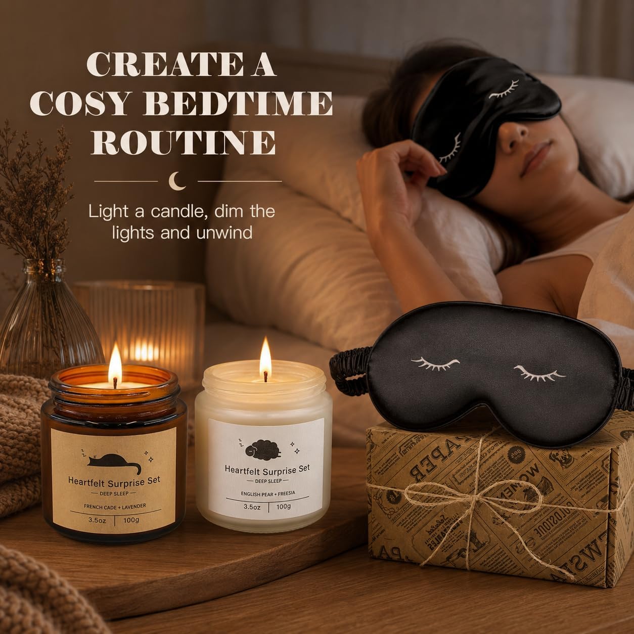 Detalle de Candle Gift Set for Women (Cozy Home Set) with Aromatherapy Candles & Comfortable Eye Mask