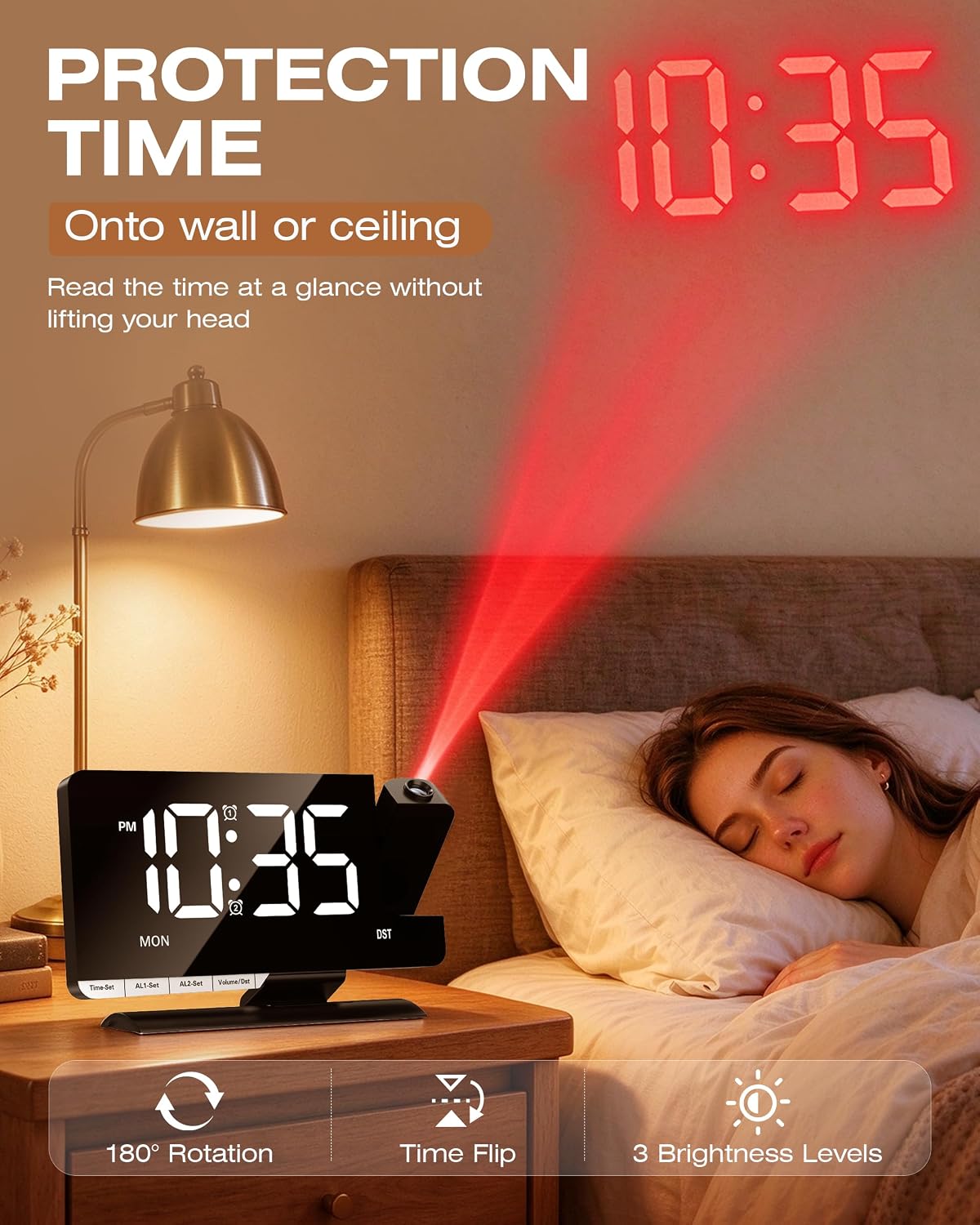 Detalle 1 de Venchin Réveil Projection projectiewekker met 7,3-inch ledscherm en dubbel alarm