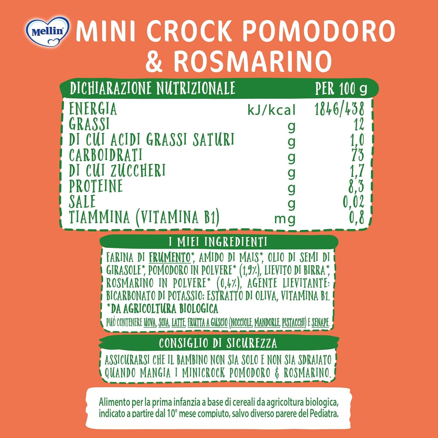 Detalle de Mellin MiniCrock Pomodoro e Rosmarino – Snack biologico per bambini dai 10 mesi (300 g in 10 confezioni da 30 g)