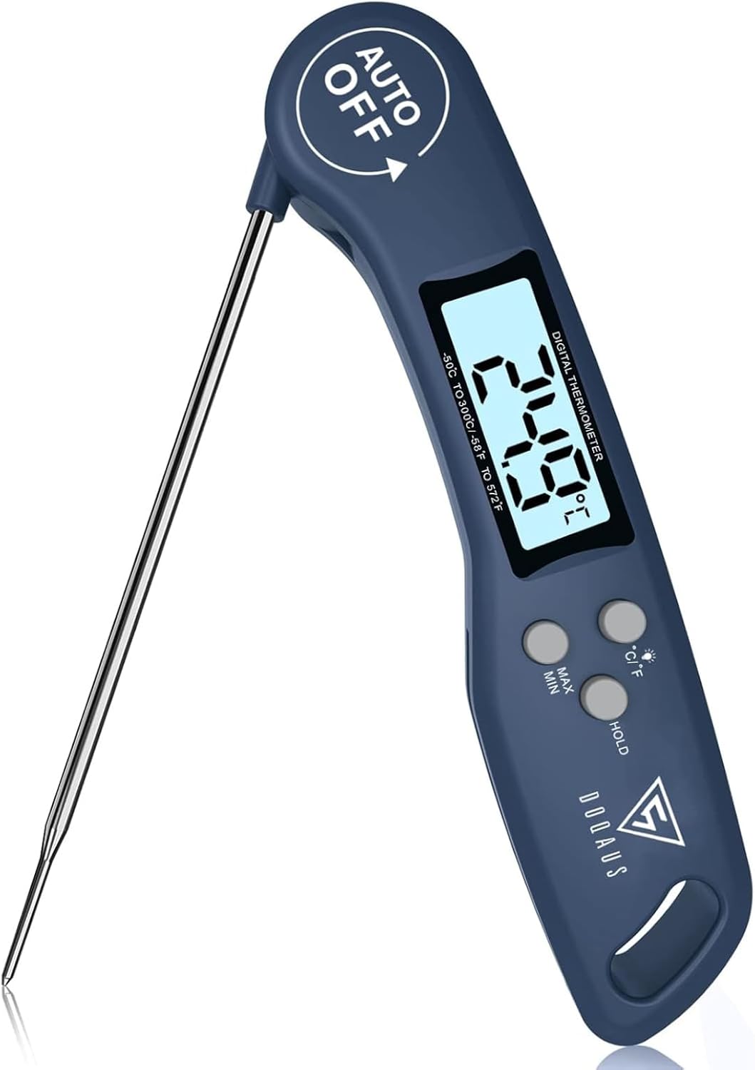 Detalle de DOQAUS Grillthermometer: Fleisch- und Küchenthermometer mit 3-Sekunden-Auslese, LCD-Display und langer 11,5 cm Sonde (Navyblau)
