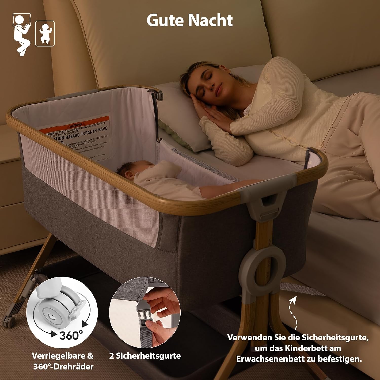Thumbnail 5 de Larex Beistellbett Baby 3in1: Flexibles, sicheres System mit Moskitonetz und praktischer Ausstattung