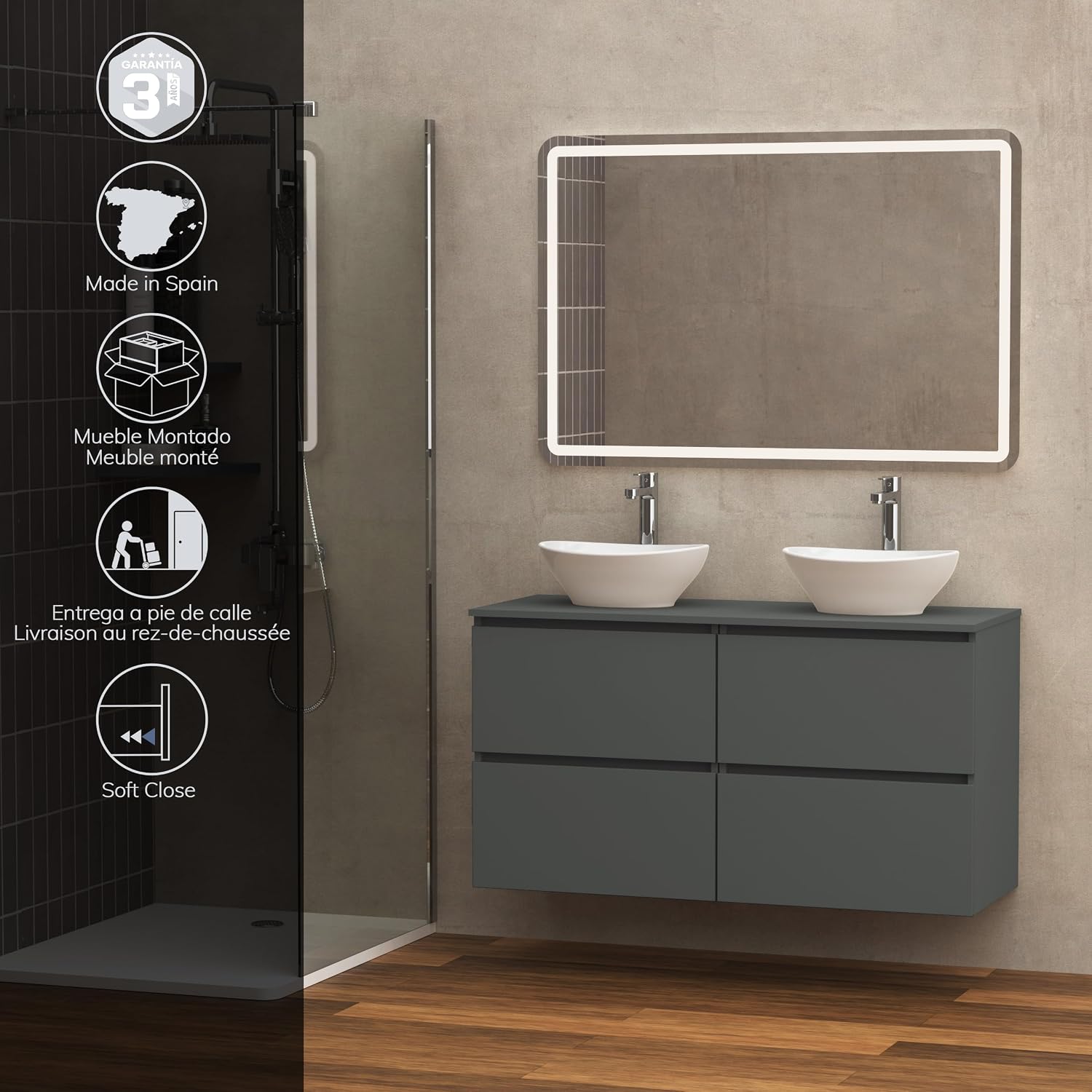Detalle 2 de Baikal Klay 120 cm mueble de baño con lavabo