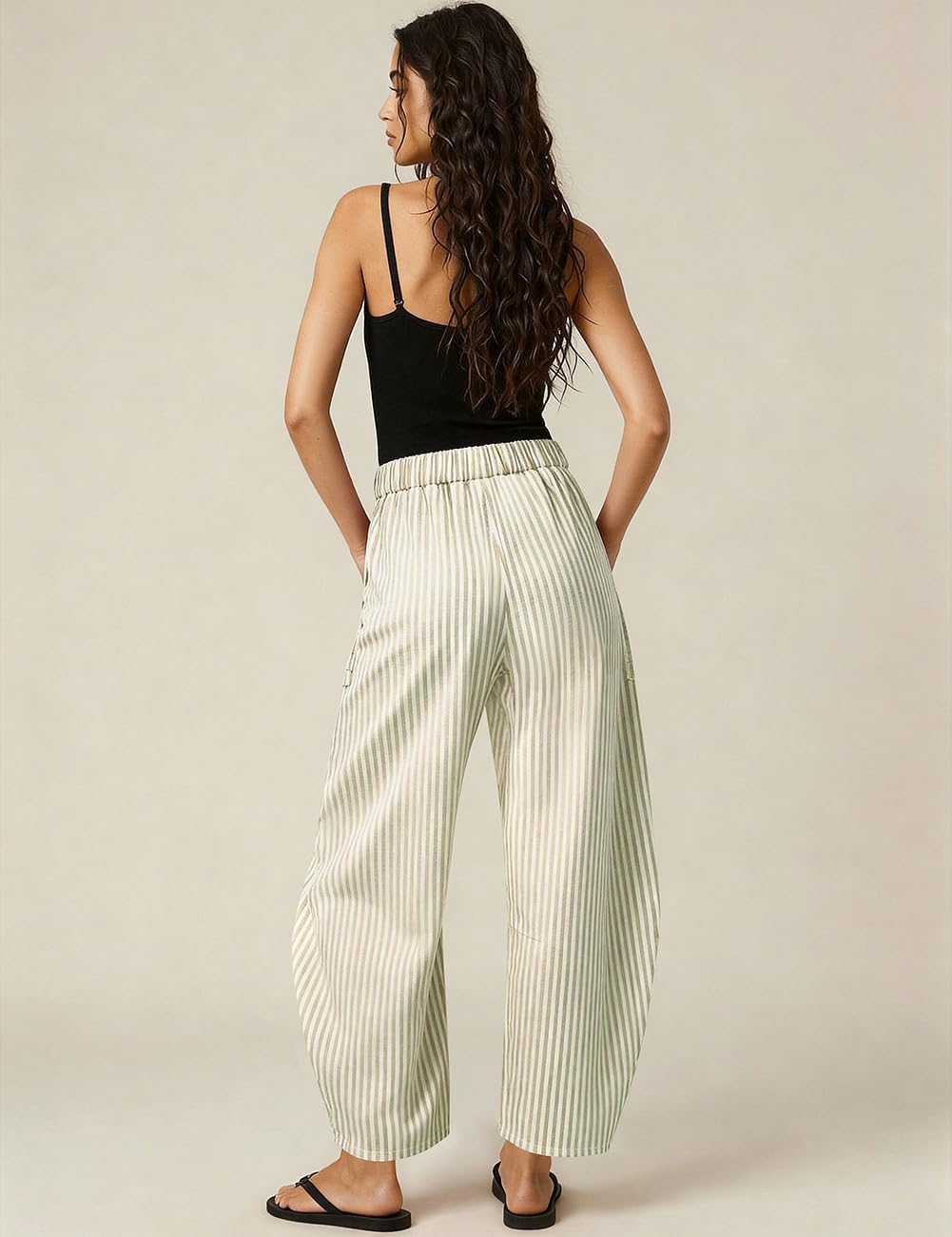 Detalle 1 de TARSE Striped Linen-Blend Barrel Pants with Pockets, Drawstring Waist