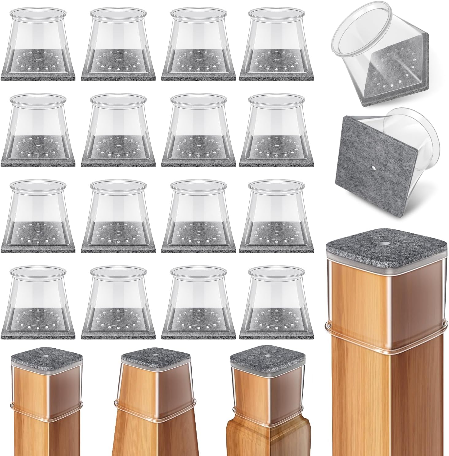 Detalle 2 de 24 Pack Square Silicone & Felt Chair Leg Floor Protectors (Fit 27–40mm)
