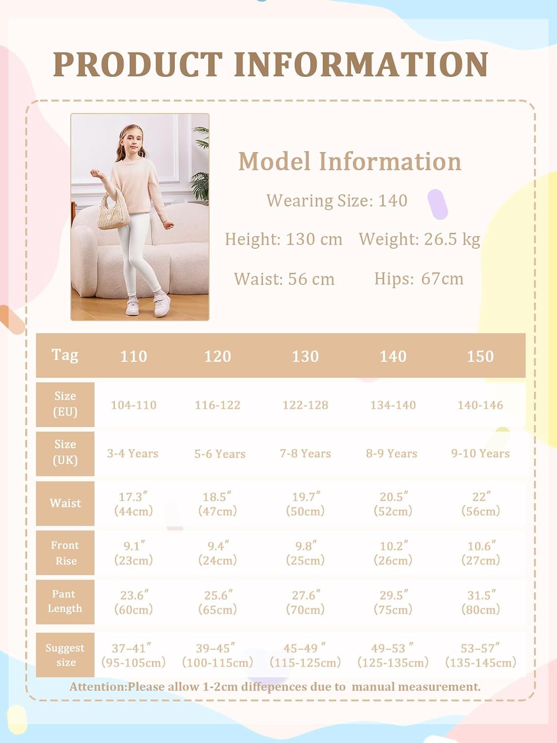 Detalle 2 de Vorvowry Girls Fleece Lined Leggings thermal tights