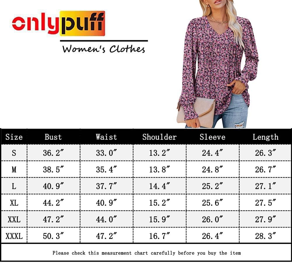 Detalle 2 de onlypuff Women's V-Neck Tunic Top with Pleats and Puff Sleeves
