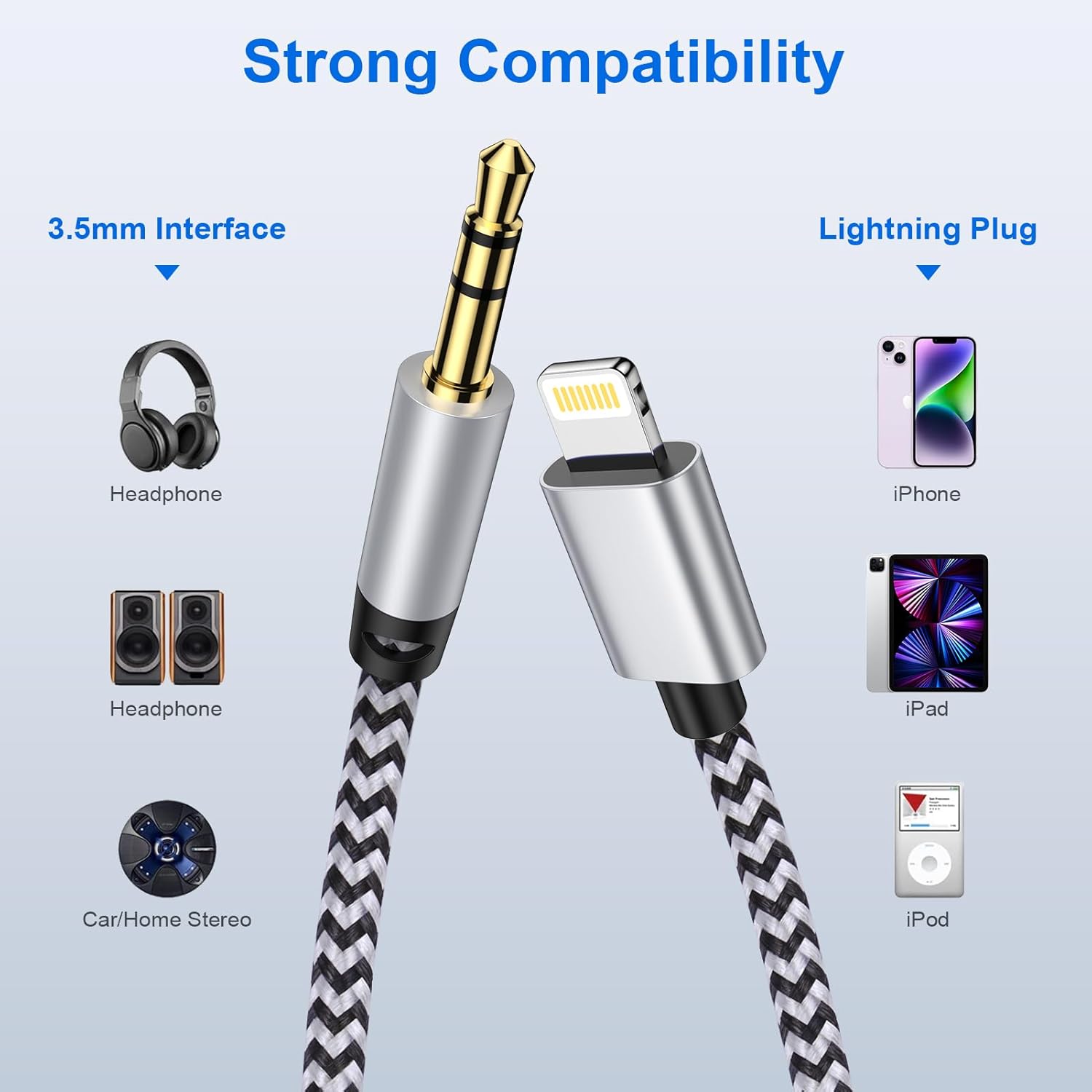 Thumbnail 6 de Gaef AUX Cable for iPhone in Car (3.5mm to Lightning) – Audio lead for car stereo and speakers