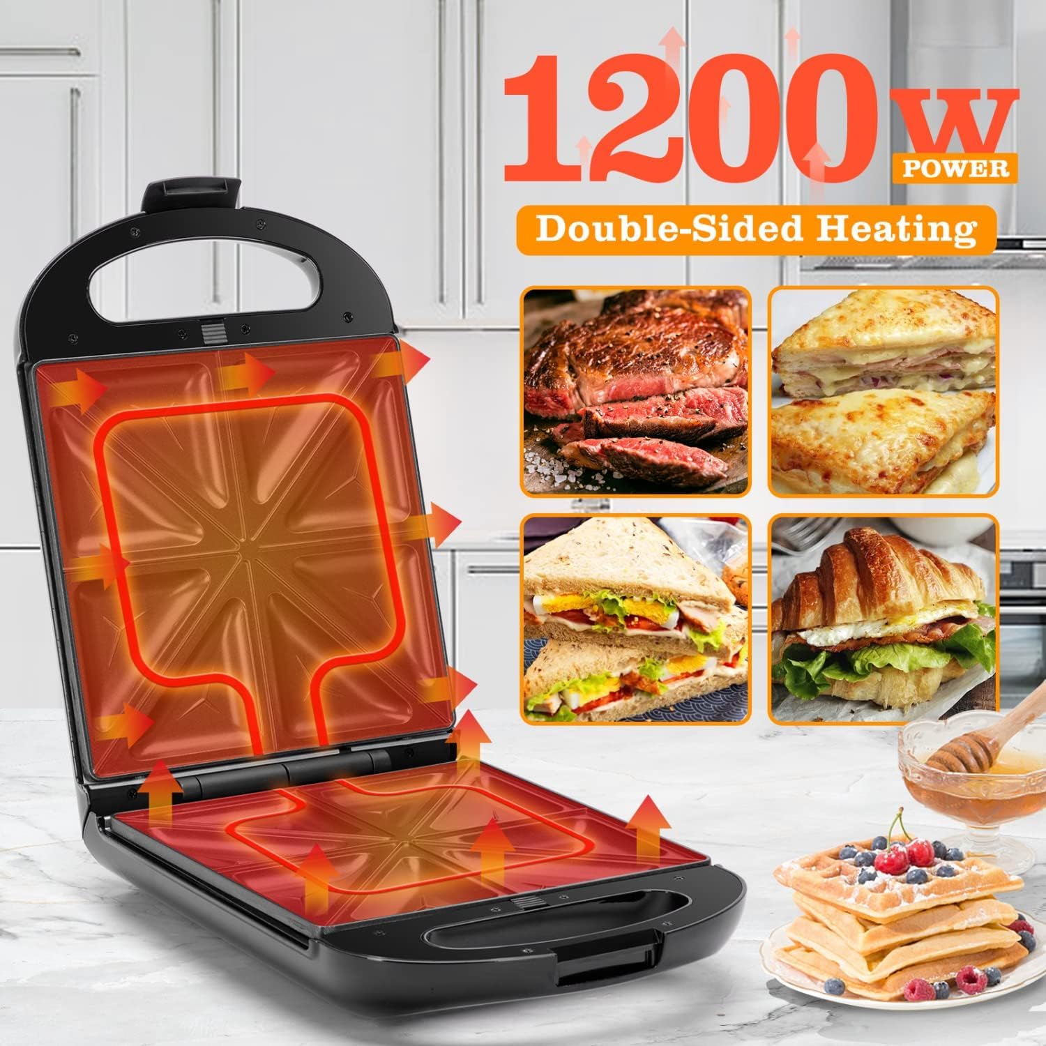 Thumbnail 3 de Taylor Swoden Bruno 3‑in‑1 Sandwichmaker mit Waffeleisen- und Grillplatte, 1200 W (für 4 Sandwiches) – herausnehmbare Antihaftplatten