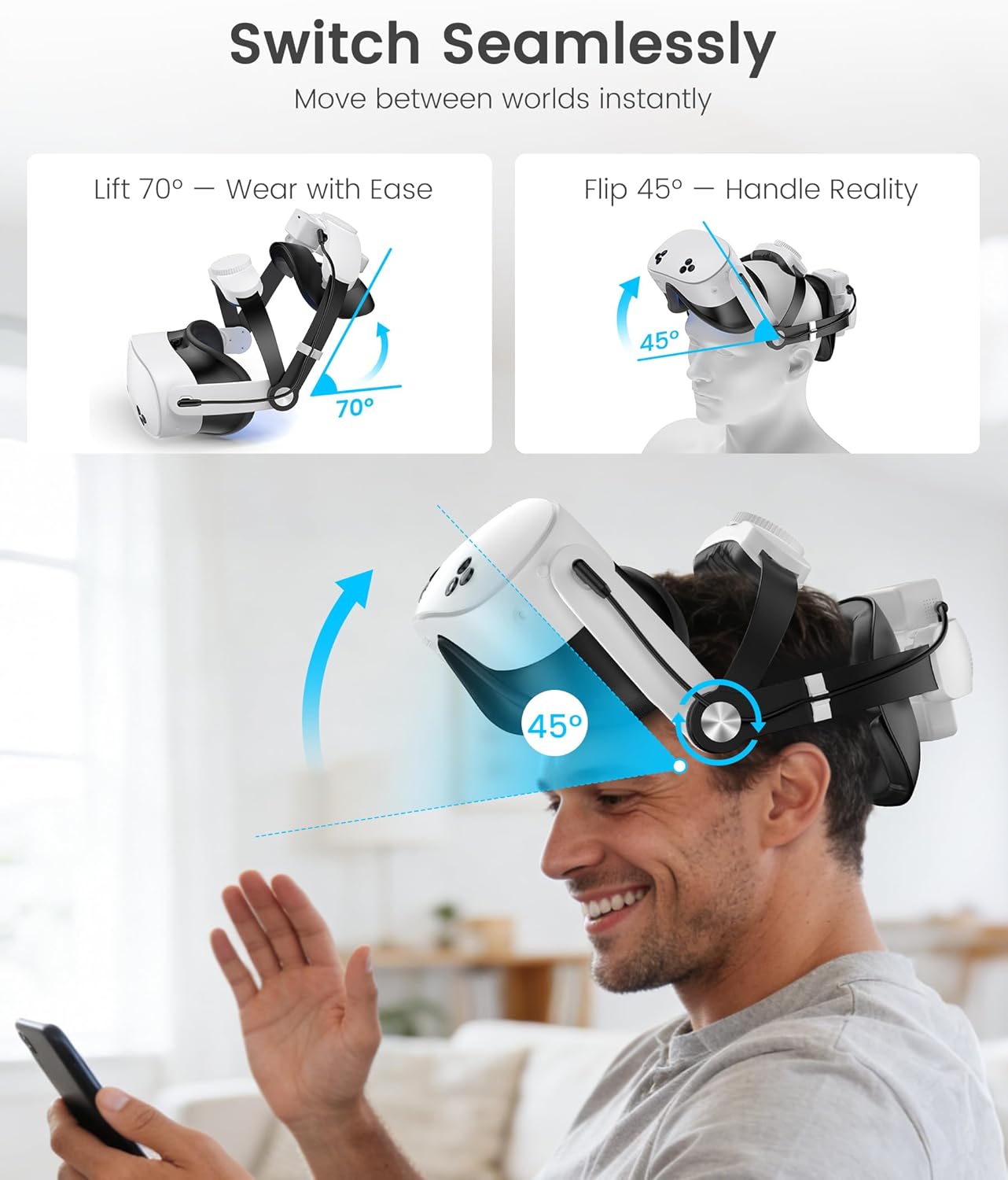 Thumbnail 1 de Elegamefy Headstrap: Verstellbarer VR-Kopfband-Akkukopfhalter für Meta Quest 3/Quest 2 mit 10000 mAh