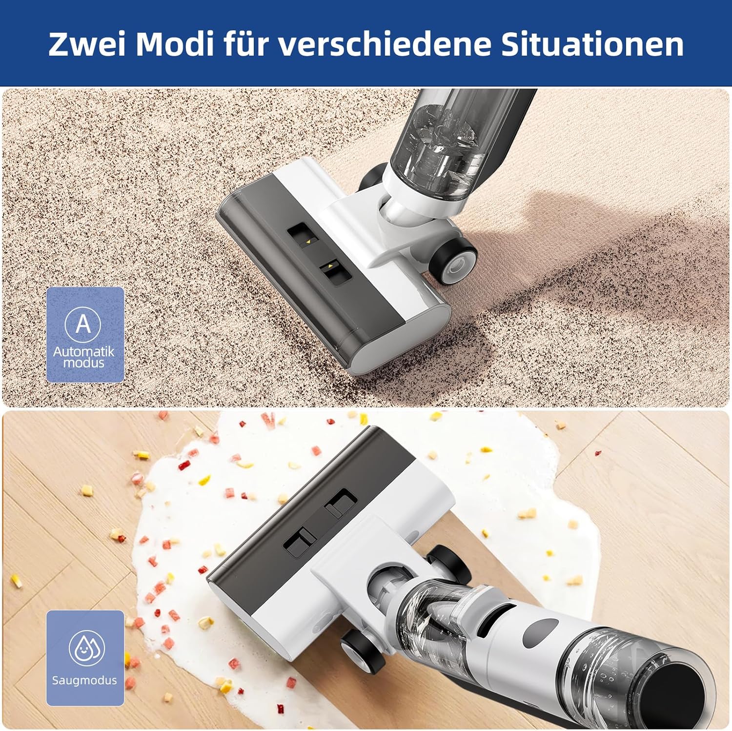 Thumbnail 3 de JONR ED12 Nass Trockensauger Akku – Saugwischer mit Selbstreinigung, Kantenbürste und 850-ml-Wassertank