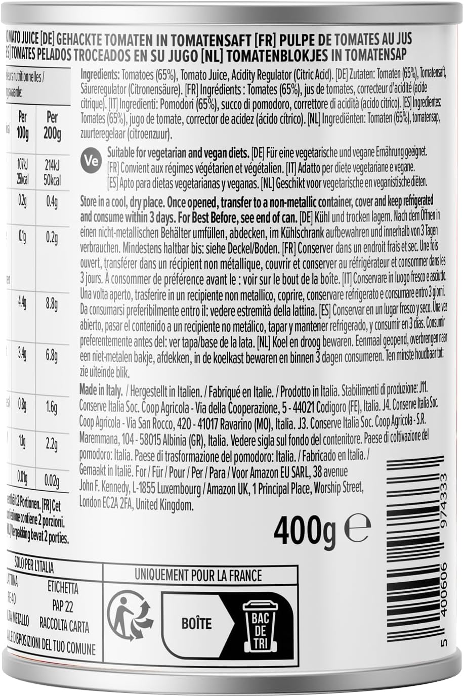 Thumbnail 2 de Pulpe de tomates italiennes, 400 g – par Amazon, 2 portions