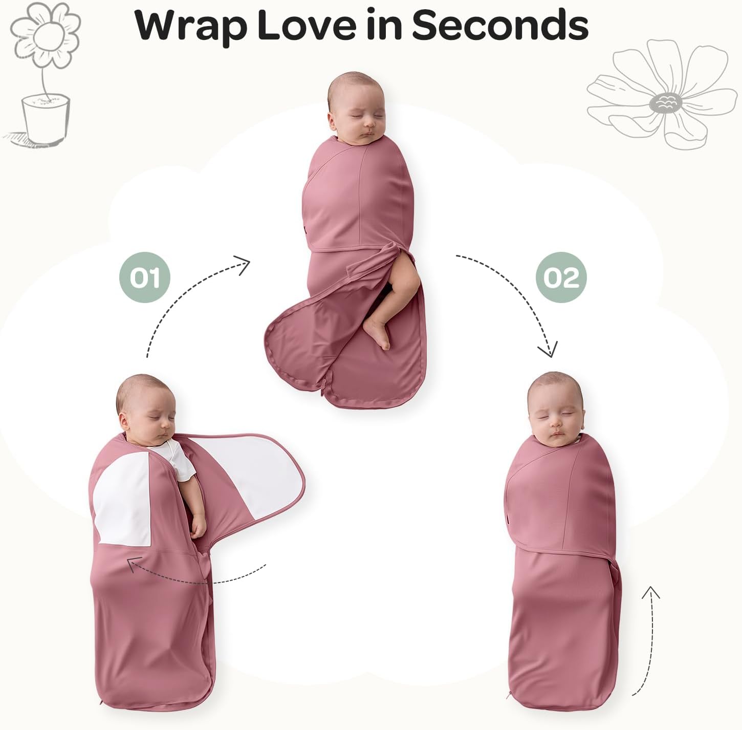 Thumbnail 5 de Momcozy Swaddles for Newborns (0–3 Months) Quiet Fastener Sleep Sack, Bloom, 2-Pack
