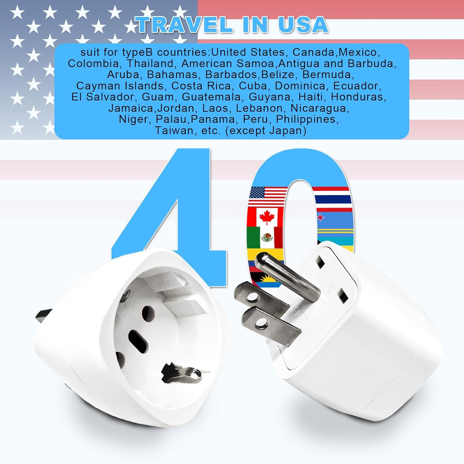 Thumbnail 3 de Vutizal Reiseadapter USA (Typ B) – 2er-Set für Deutschland/Europa zu USA, Kanada, Mexiko & mehr