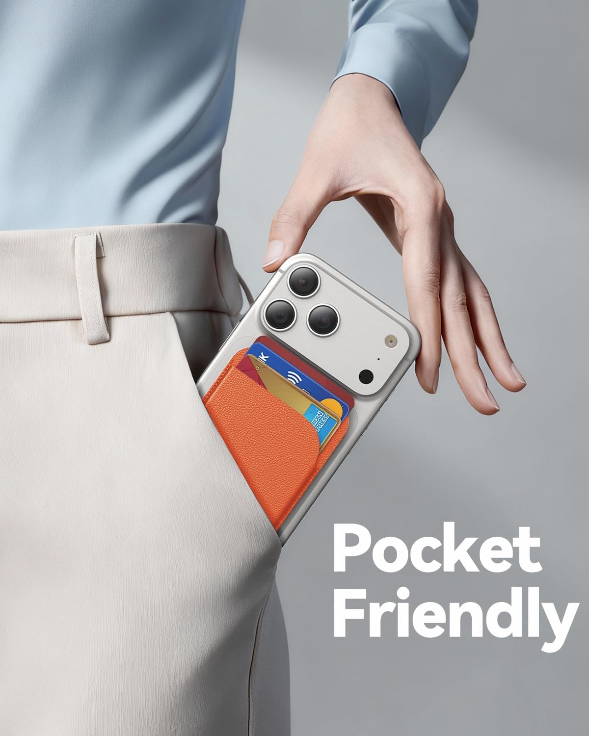 Detalle de TWZKG for MagSafe Wallet: 5-card magnetic wallet stand with RFID blocking (Orange)