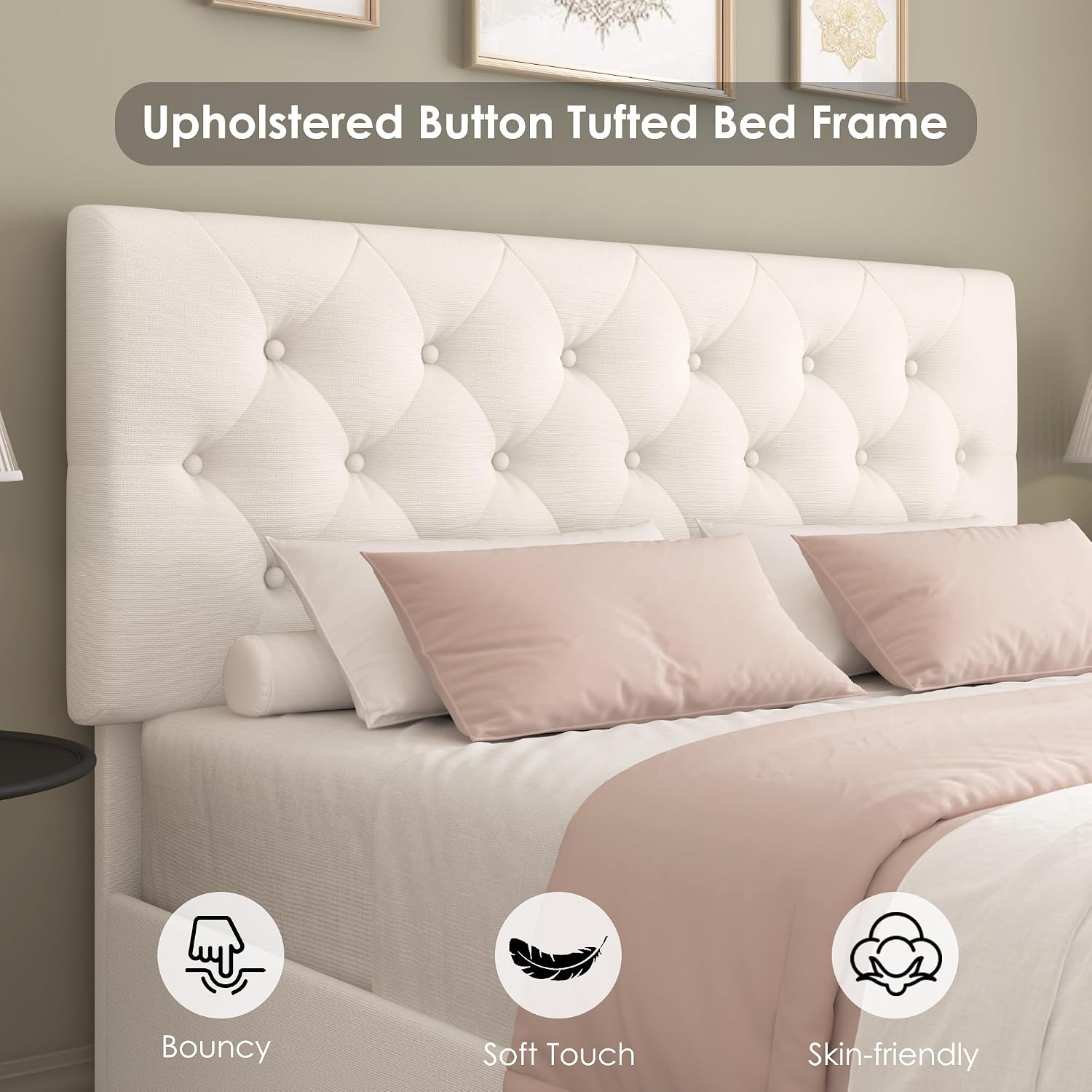 Detalle 1 de Keyluv Full Size Upholstered Platform Bed Frame