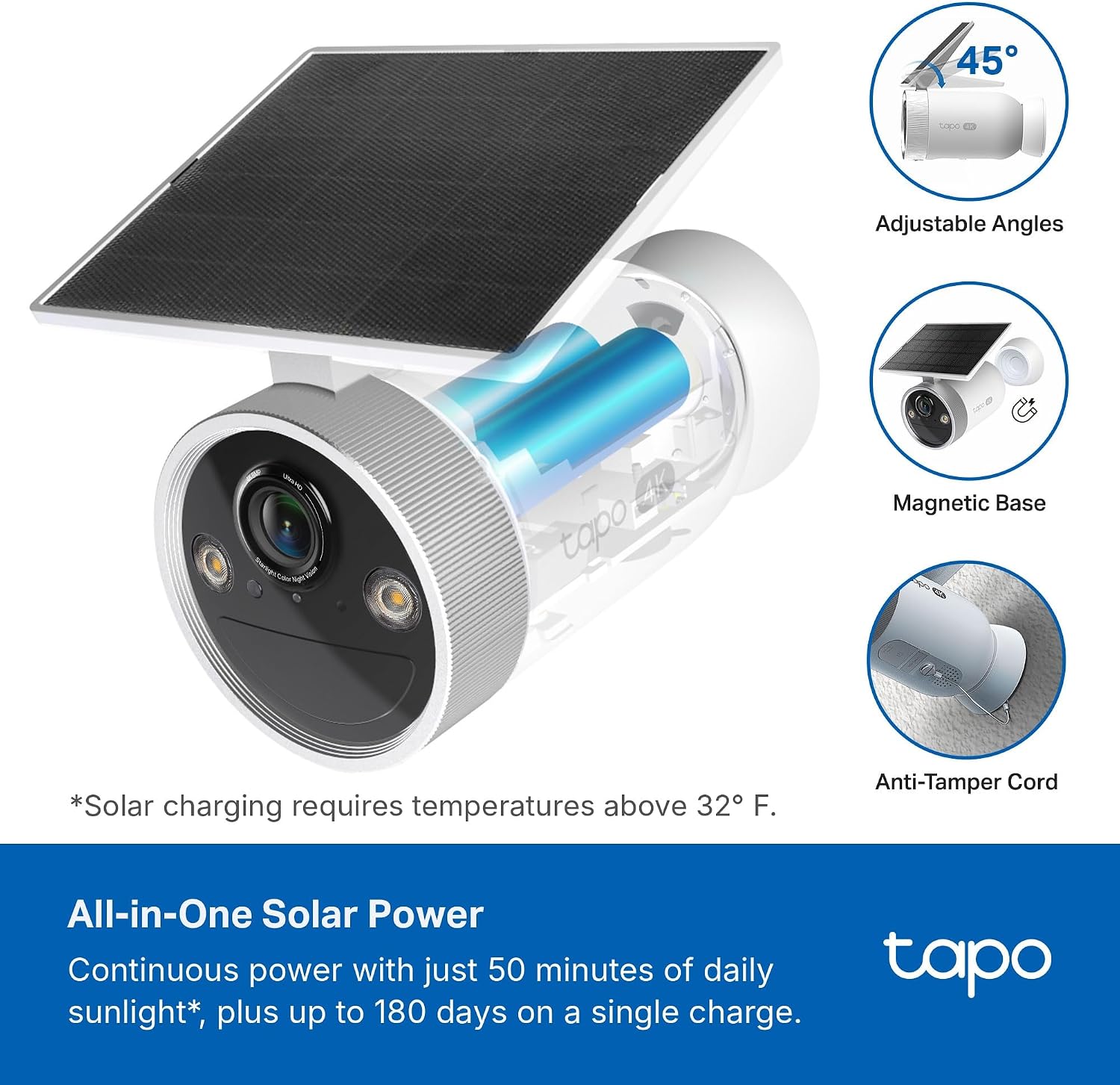 Detalle 2 de Tapo C465 4K Outdoor Wireless Security Camera with Solar Panel and Magnetic Mount