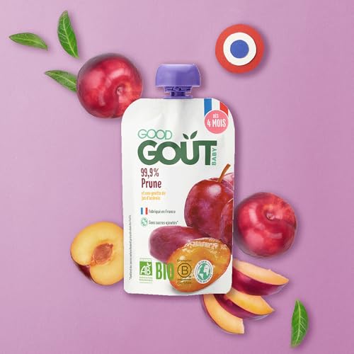 Detalle 1 de GOOD GOÛT Gourdes Prune – Purée Bébé dès 4 mois, 99,9% prune, sans sucres ajoutés, fabriquée en France – 10x120g