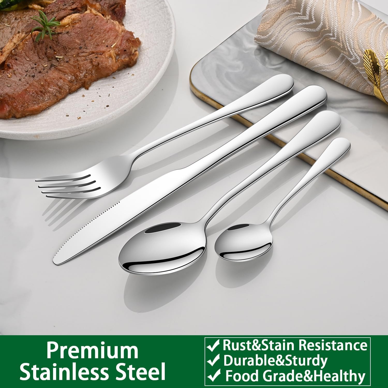Detalle de 32-Piece Stainless Steel Cutlery Set for 8 – Dinner Knife, Fork, Spoons & Tea Spoons