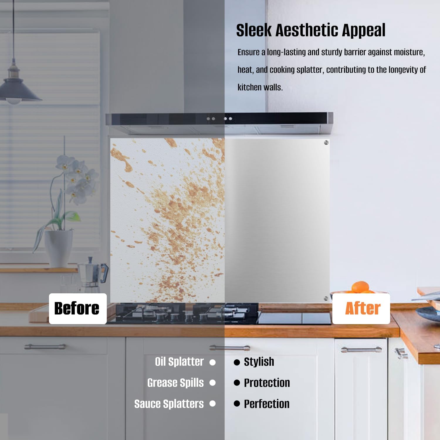 Thumbnail 4 de 2-Pack 24x30 Stainless Steel Stove Backsplash: Reversible Ultra Flat Splatter Guard & Easy Clean Wall Shield