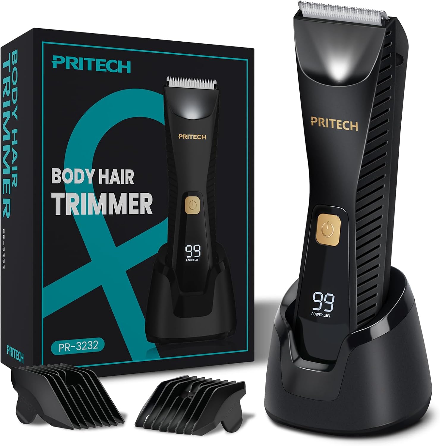 Detalle de PRITECH Manscape Body Hair Trimmer for Men (Waterproof, Ceramic Blades, USB-C Charging)
