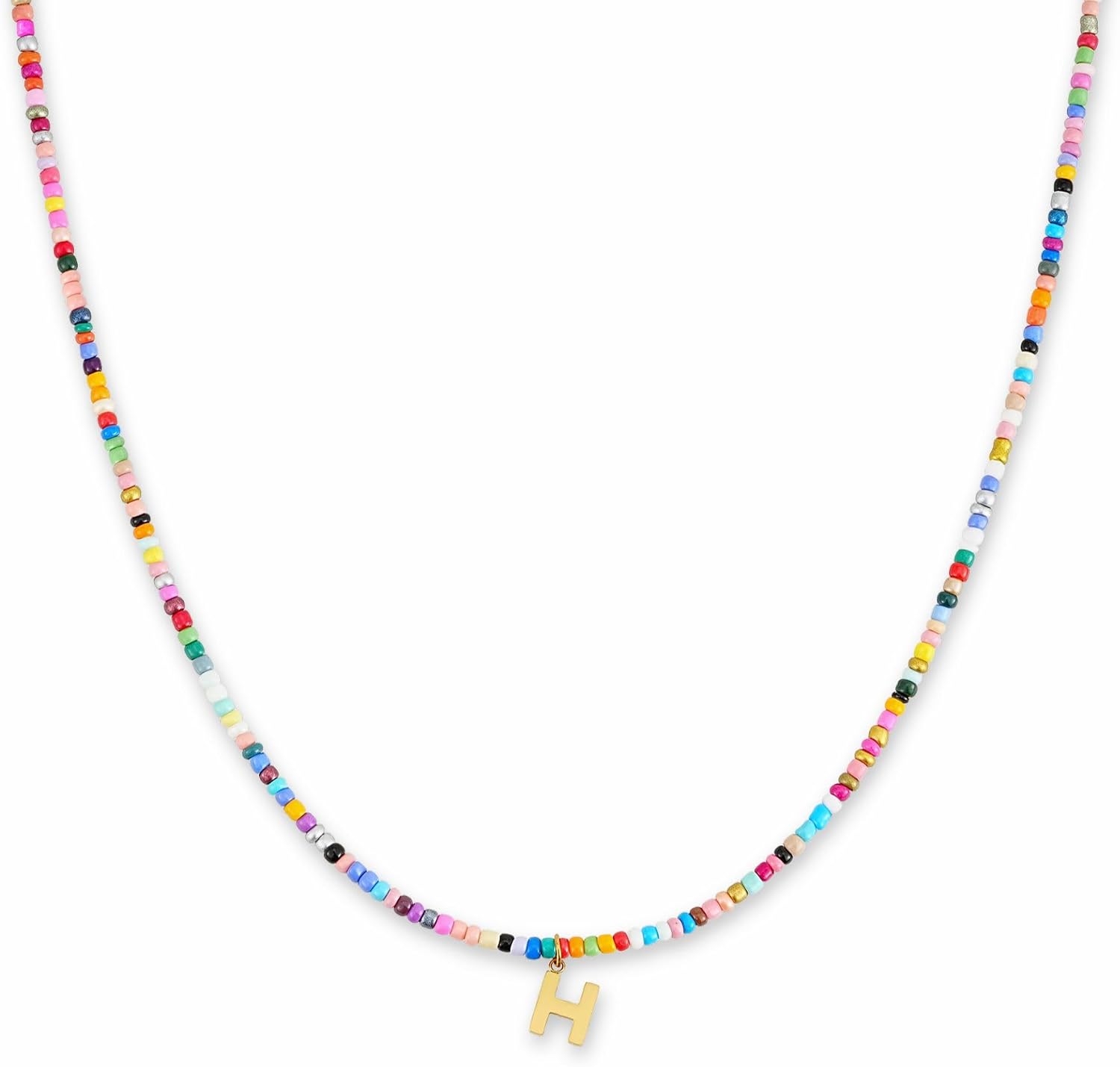 Detalle de GD GOOD.designs Collana di perline colorate con lettera A-Z e ciondolo placcato oro 18K, regolabile 40–45 cm