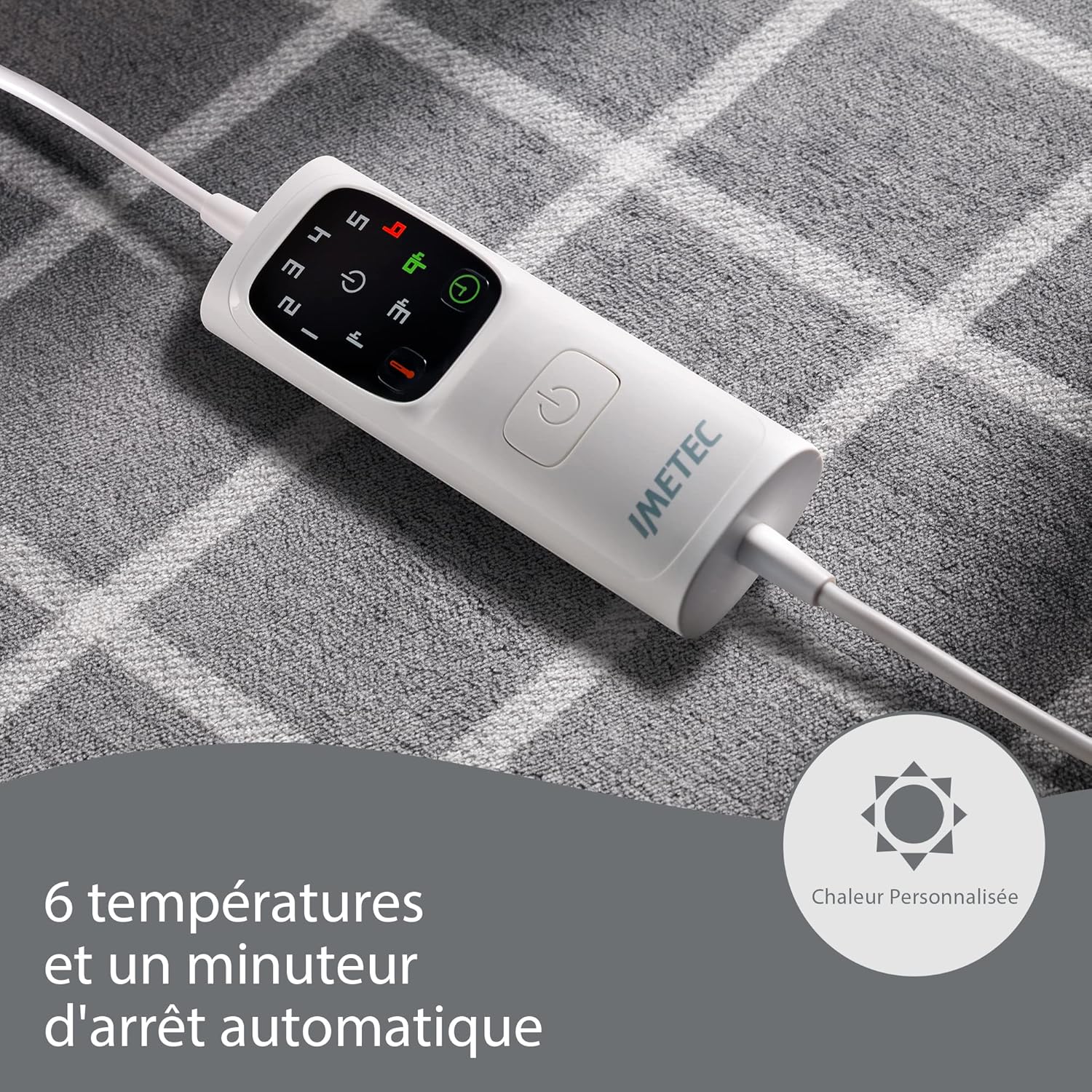 Thumbnail 2 de Imetec Couverture Chauffante Adapto Velvet Squares 150x95 cm – 6 températures, tissu velours, sécurité et chaleur rapide
